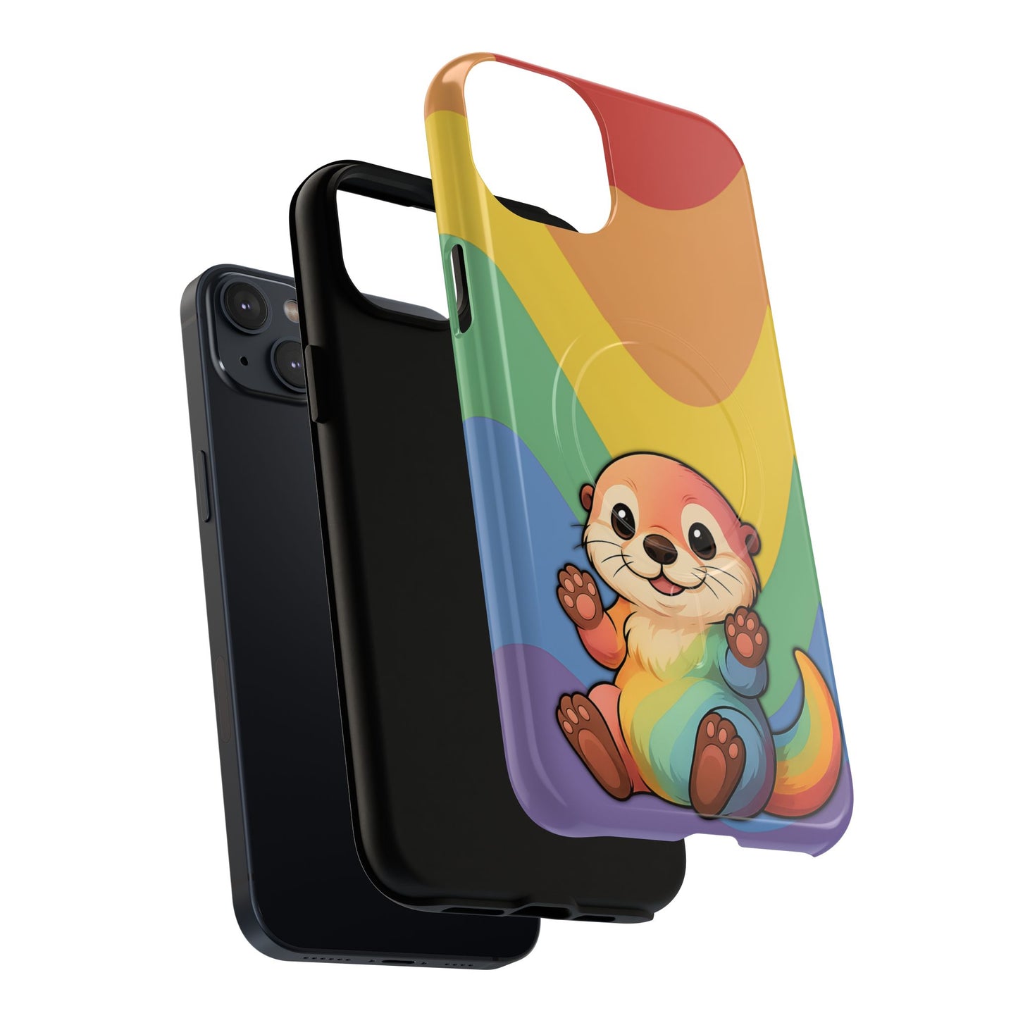 “otterly queer” – retro rainbow pride otter magsafe® iphone tough case