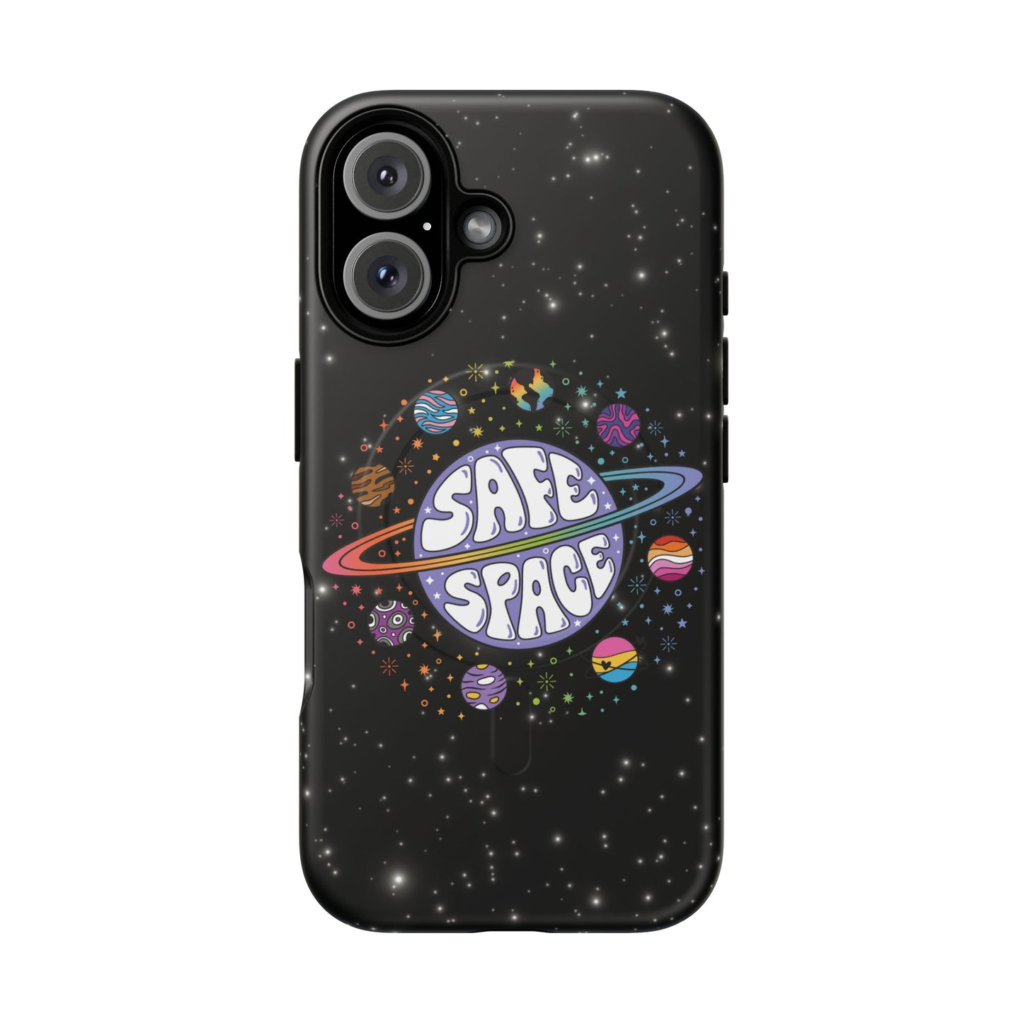 "safe space" lgbtqia+ pride galaxy magsafe® iphone case
