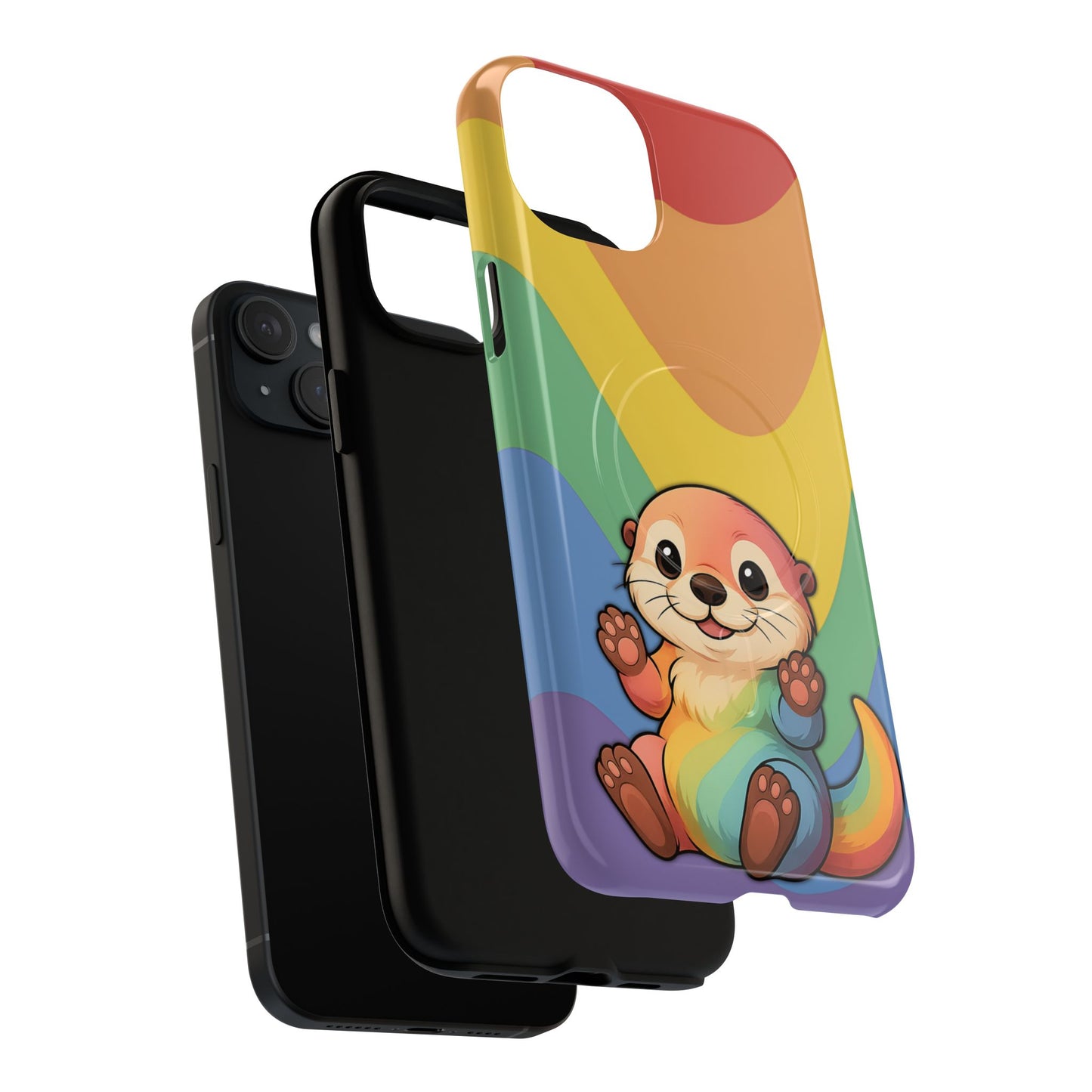 “otterly queer” – retro rainbow pride otter magsafe® iphone tough case