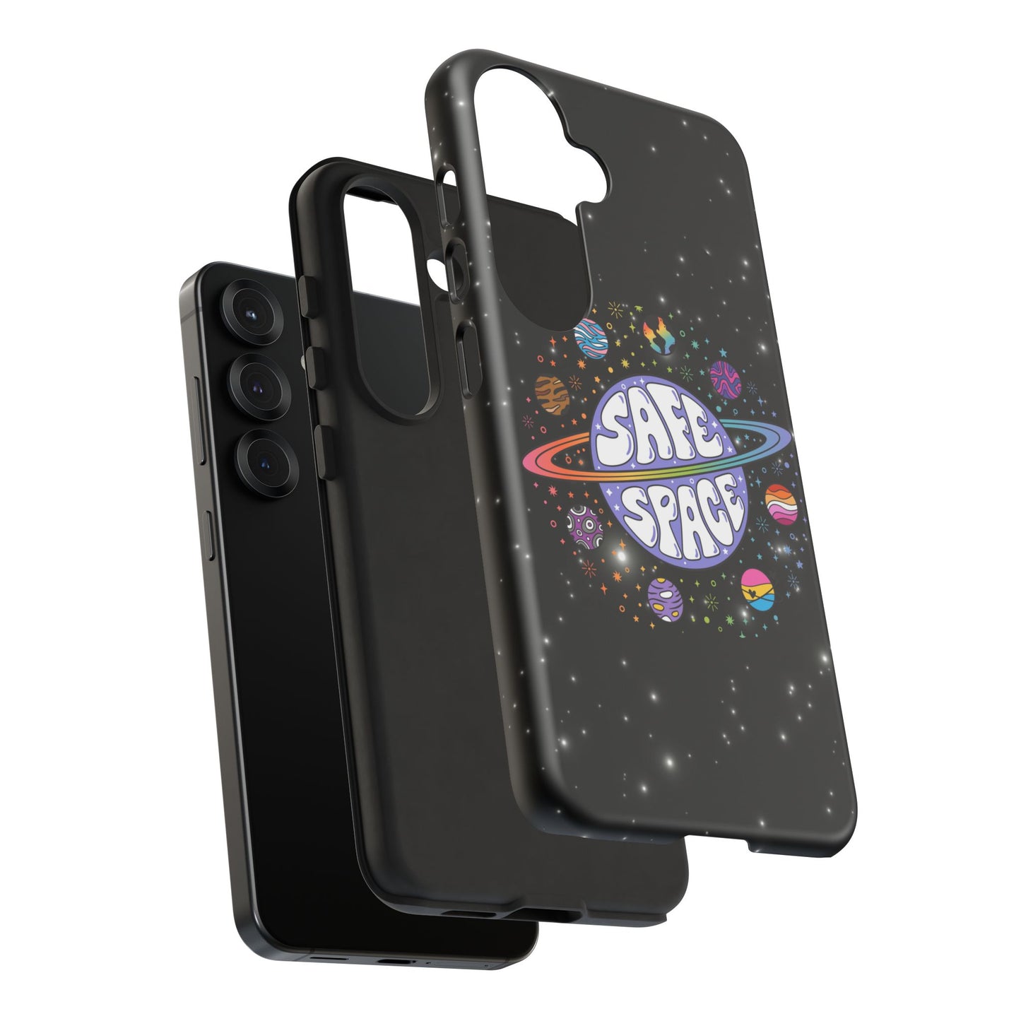 "safe space" lgbtqia+ pride galaxy android tough phone case
