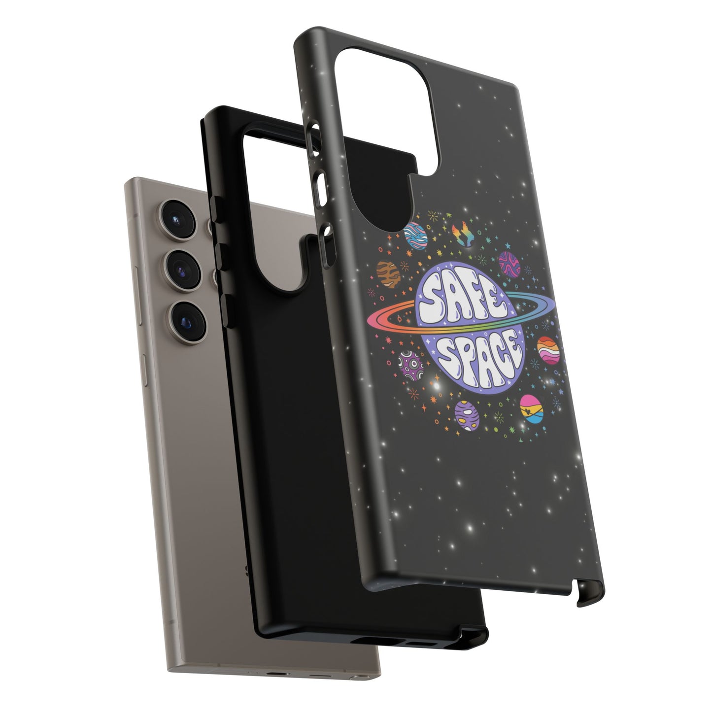 "safe space" lgbtqia+ pride galaxy android tough phone case