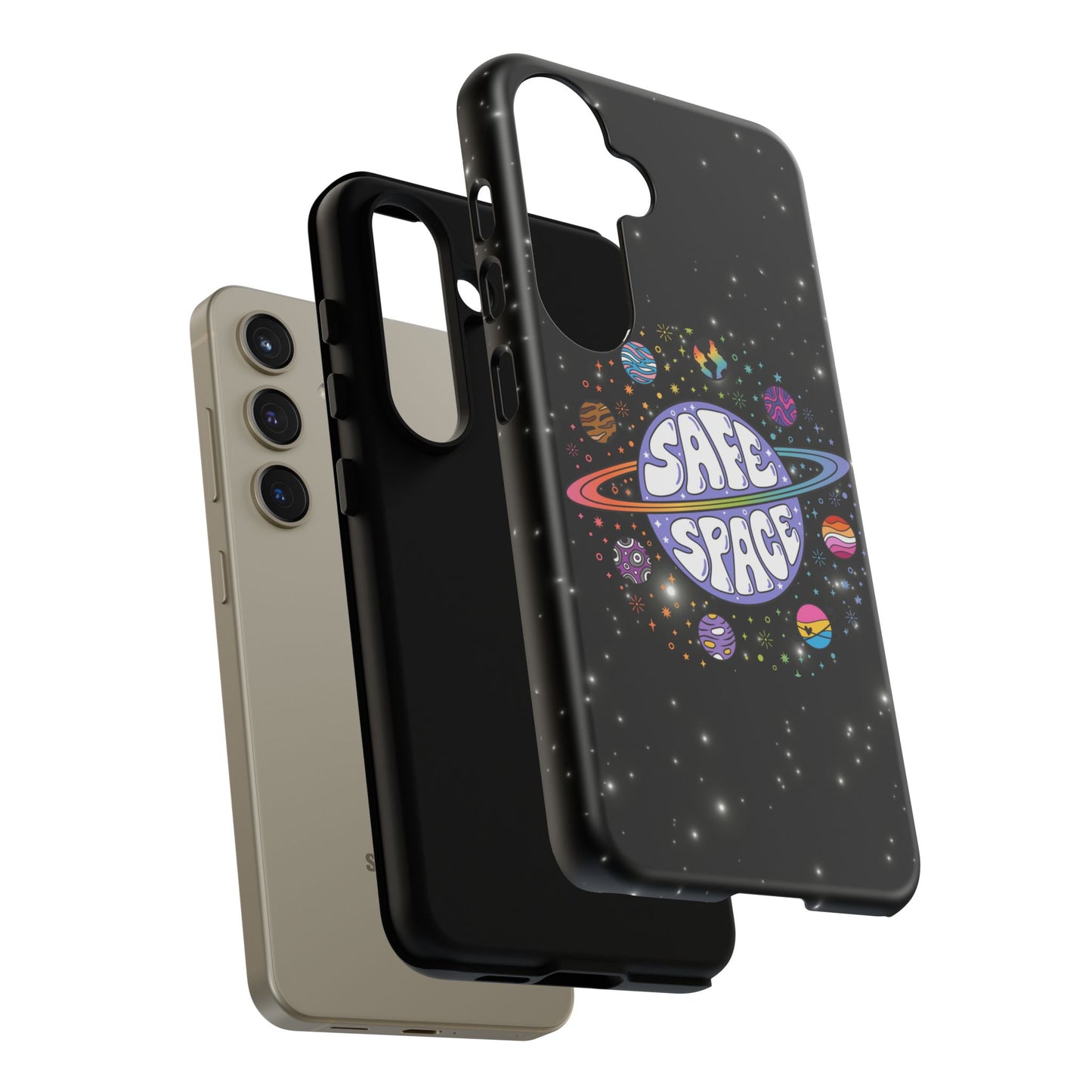 "safe space" lgbtqia+ pride galaxy android tough phone case
