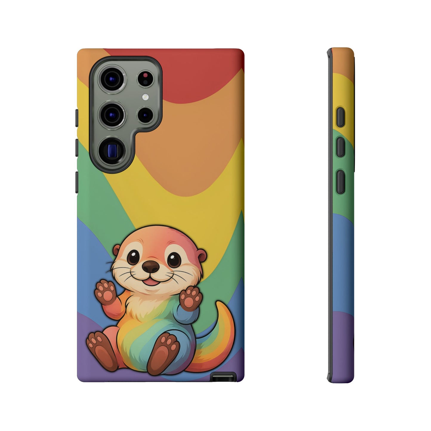 “otterly queer” – retro rainbow pride otter android tough phone case