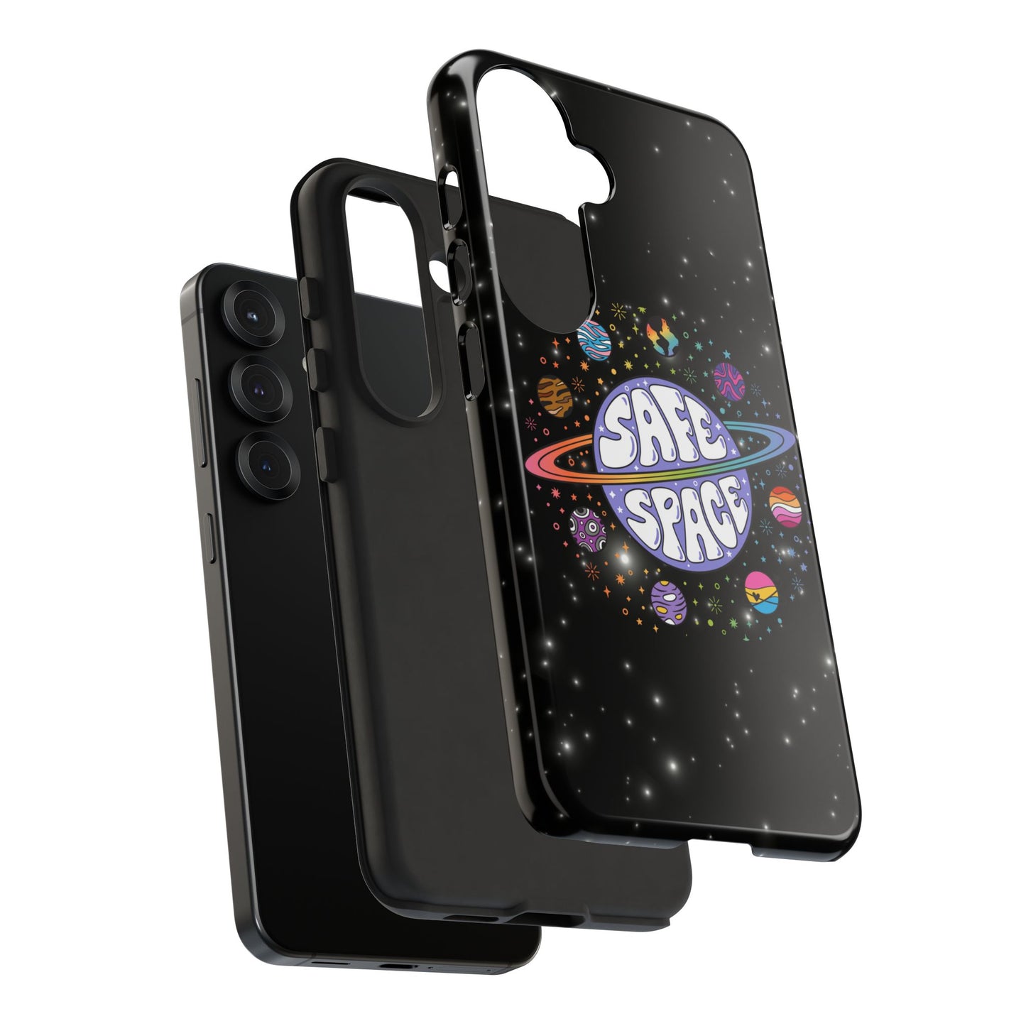 "safe space" lgbtqia+ pride galaxy android tough phone case