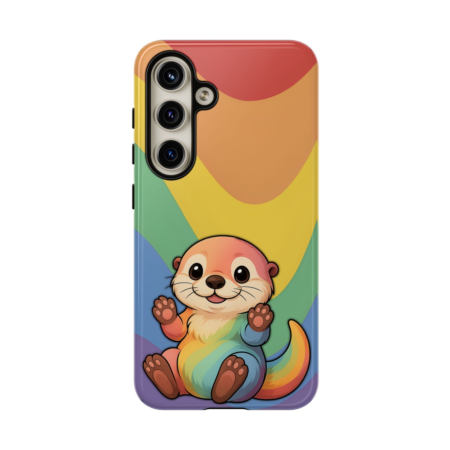 “otterly queer” – retro rainbow pride otter android tough phone case