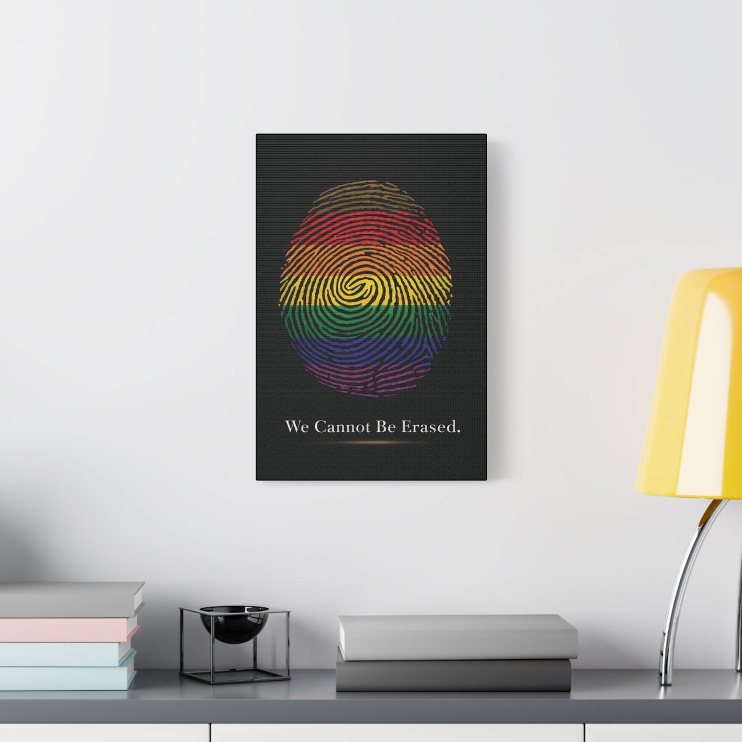 we cannot be erased | lgbtq pride fingerprint canvas wall art